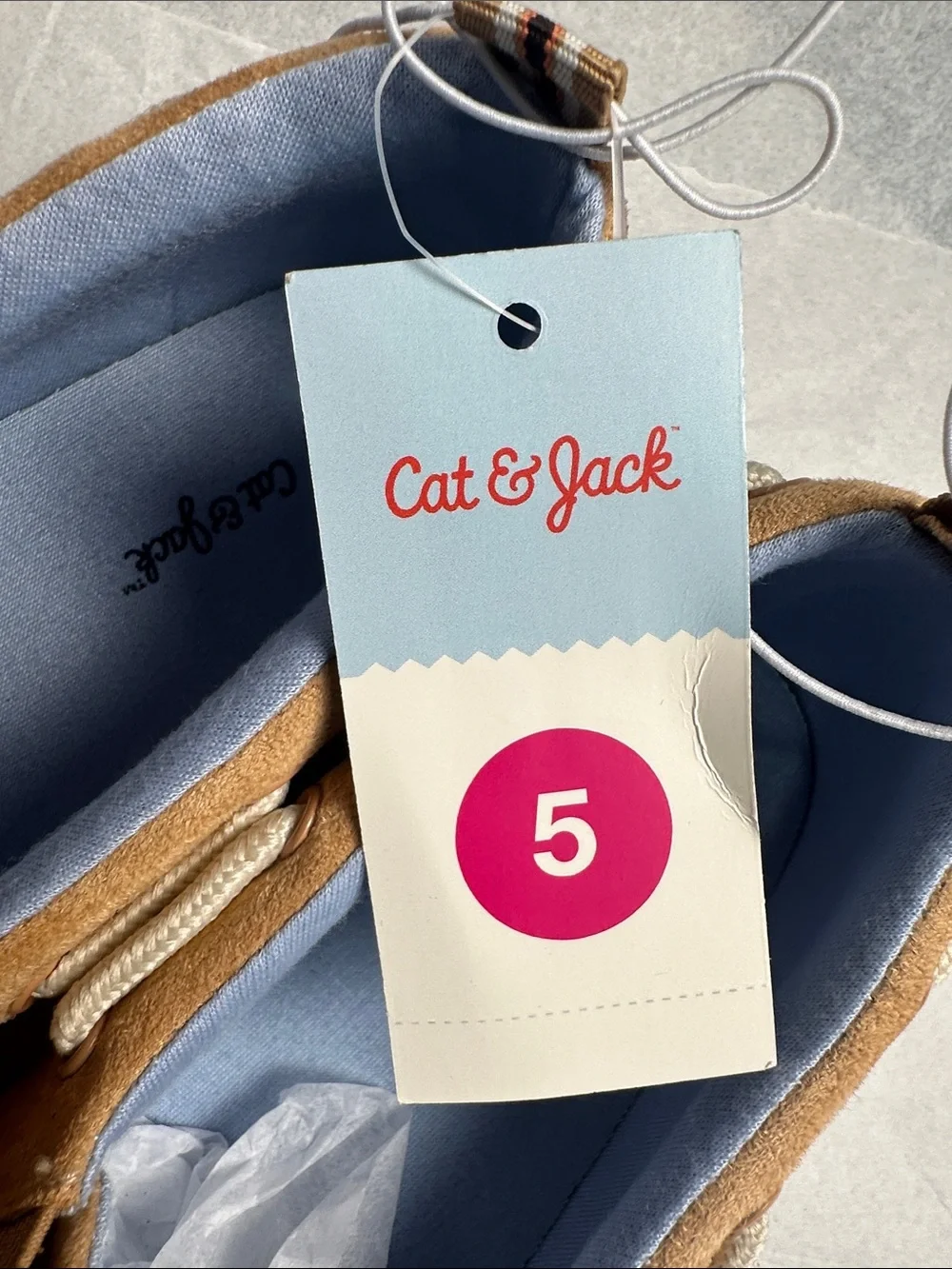 Cat & Jack Kids Tan Suede Boat Shoes with Cream Laces